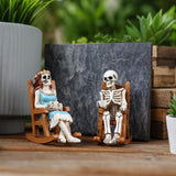 Maxbell 2Pcs Rocking Chair Skeleton Figurines Halloween Decor for Cabinet Shelf Desk