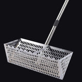 Maxbell Sand Rake Long Handle Heavy Duty Easy Cleanup Large Carbon Steel Cat Scooper Silver