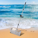 Maxbell Sand Rake Long Handle Heavy Duty Easy Cleanup Large Carbon Steel Cat Scooper Silver