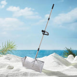 Maxbell Sand Rake Long Handle Heavy Duty Easy Cleanup Large Carbon Steel Cat Scooper Silver