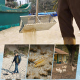 Maxbell Sand Rake Long Handle Heavy Duty Easy Cleanup Large Carbon Steel Cat Scooper Silver