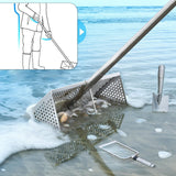 Maxbell Sand Rake Long Handle Heavy Duty Easy Cleanup Large Carbon Steel Cat Scooper Silver