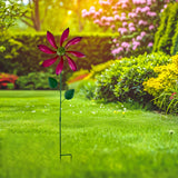 Maxbell Iron Wind Spinner with Stake Metal Windmill for Driveway Outside Decor rose red