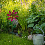 Maxbell Iron Wind Spinner with Stake Metal Windmill for Driveway Outside Decor rose red