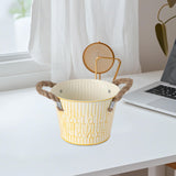 Maxbell Flower Bucket with Handles Planter for Balcony Restaurant Indoor Outdoor Use Beige