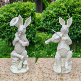 Maxbell Rabbit Garden Statue Sculpture Cute Resin Ornament for Lawn Balcony Backyard Style B