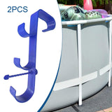 Maxbell Pool Pole Hanger Triple Hooks Brush Hanger for Vacuum Hoses Poles Leaf Rakes 2 PC blue