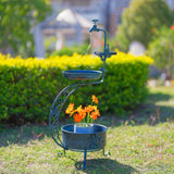 Maxbell Bird Bath with Flower Planter Pedestal Metal for Outdoor for Patio Yard Lawn