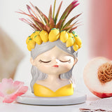 Maxbell Cute Resin Planter Gift Modern Girl Face Flower Pot for Balcony Table Garden Style A