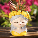 Maxbell Cute Resin Planter Gift Modern Girl Face Flower Pot for Balcony Table Garden Style A