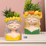Maxbell Cute Resin Planter Gift Modern Girl Face Flower Pot for Balcony Table Garden Style A
