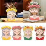 Maxbell Cute Resin Planter Gift Modern Girl Face Flower Pot for Balcony Table Garden Style A