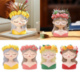 Maxbell Cute Resin Planter Gift Modern Girl Face Flower Pot for Balcony Table Garden Style A