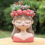 Maxbell Cute Resin Planter Gift Modern Girl Face Flower Pot for Balcony Table Garden Style B