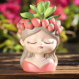Maxbell Cute Resin Planter Gift Modern Girl Face Flower Pot for Balcony Table Garden Style B