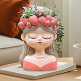 Maxbell Cute Resin Planter Gift Modern Girl Face Flower Pot for Balcony Table Garden Style B
