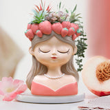 Maxbell Cute Resin Planter Gift Modern Girl Face Flower Pot for Balcony Table Garden Style B