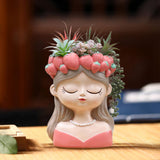 Maxbell Cute Resin Planter Gift Modern Girl Face Flower Pot for Balcony Table Garden Style B