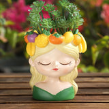 Maxbell Cute Resin Planter Gift Modern Girl Face Flower Pot for Balcony Table Garden Style C