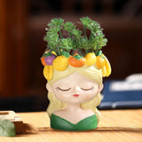 Maxbell Cute Resin Planter Gift Modern Girl Face Flower Pot for Balcony Table Garden Style C