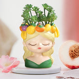 Maxbell Cute Resin Planter Gift Modern Girl Face Flower Pot for Balcony Table Garden Style C