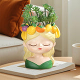 Maxbell Cute Resin Planter Gift Modern Girl Face Flower Pot for Balcony Table Garden Style C