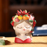 Maxbell Cute Resin Planter Gift Modern Girl Face Flower Pot for Balcony Table Garden Style D