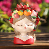 Maxbell Cute Resin Planter Gift Modern Girl Face Flower Pot for Balcony Table Garden Style D