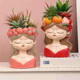 Maxbell Cute Resin Planter Gift Modern Girl Face Flower Pot for Balcony Table Garden Style D