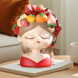 Maxbell Cute Resin Planter Gift Modern Girl Face Flower Pot for Balcony Table Garden Style D