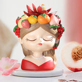 Maxbell Cute Resin Planter Gift Modern Girl Face Flower Pot for Balcony Table Garden Style D
