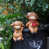 Maxbell 2x Cow Flower Pot Climber Modern Gifts Resin Figurine for Patio Outside Yard