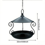 Maxbell Metal Roof Bird Feeder Feeding Bowl with Rain Cover for Terrace Yard Balcony black