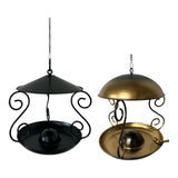 Maxbell Metal Roof Bird Feeder Feeding Bowl with Rain Cover for Terrace Yard Balcony black