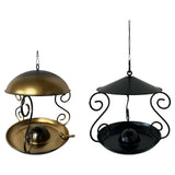 Maxbell Metal Roof Bird Feeder Feeding Bowl with Rain Cover for Terrace Yard Balcony black