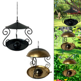 Maxbell Metal Roof Bird Feeder Feeding Bowl with Rain Cover for Terrace Yard Balcony black