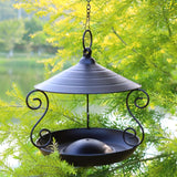 Maxbell Metal Roof Bird Feeder Feeding Bowl with Rain Cover for Terrace Yard Balcony black