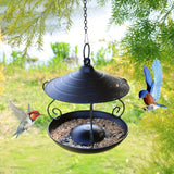 Maxbell Metal Roof Bird Feeder Feeding Bowl with Rain Cover for Terrace Yard Balcony black