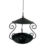 Maxbell Metal Roof Bird Feeder Feeding Bowl with Rain Cover for Terrace Yard Balcony black