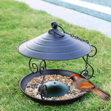 Maxbell Metal Roof Bird Feeder Feeding Bowl with Rain Cover for Terrace Yard Balcony black