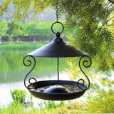 Maxbell Metal Roof Bird Feeder Feeding Bowl with Rain Cover for Terrace Yard Balcony black