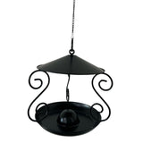 Maxbell Metal Roof Bird Feeder Feeding Bowl with Rain Cover for Terrace Yard Balcony black