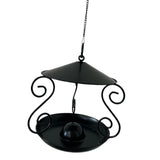 Maxbell Metal Roof Bird Feeder Feeding Bowl with Rain Cover for Terrace Yard Balcony black