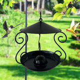 Maxbell Metal Roof Bird Feeder Feeding Bowl with Rain Cover for Terrace Yard Balcony black