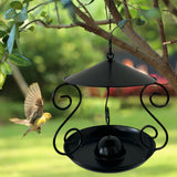 Maxbell Metal Roof Bird Feeder Feeding Bowl with Rain Cover for Terrace Yard Balcony black