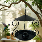 Maxbell Metal Roof Bird Feeder Feeding Bowl with Rain Cover for Terrace Yard Balcony black