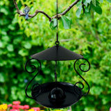 Maxbell Metal Roof Bird Feeder Feeding Bowl with Rain Cover for Terrace Yard Balcony black