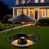 Maxbell Metal Roof Bird Feeder Feeding Bowl with Rain Cover for Terrace Yard Balcony black