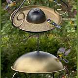 Maxbell Metal Roof Bird Feeder Feeding Bowl with Rain Cover for Terrace Yard Balcony bronze