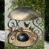 Maxbell Metal Roof Bird Feeder Feeding Bowl with Rain Cover for Terrace Yard Balcony bronze